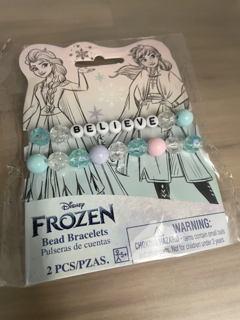 Disney Frozen BELIEVE Bead Bracelets 2-Pack New in Package Elsa Anna